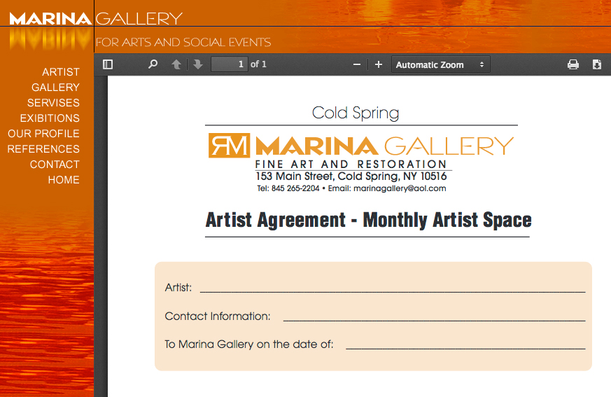 Marina Gallery web page